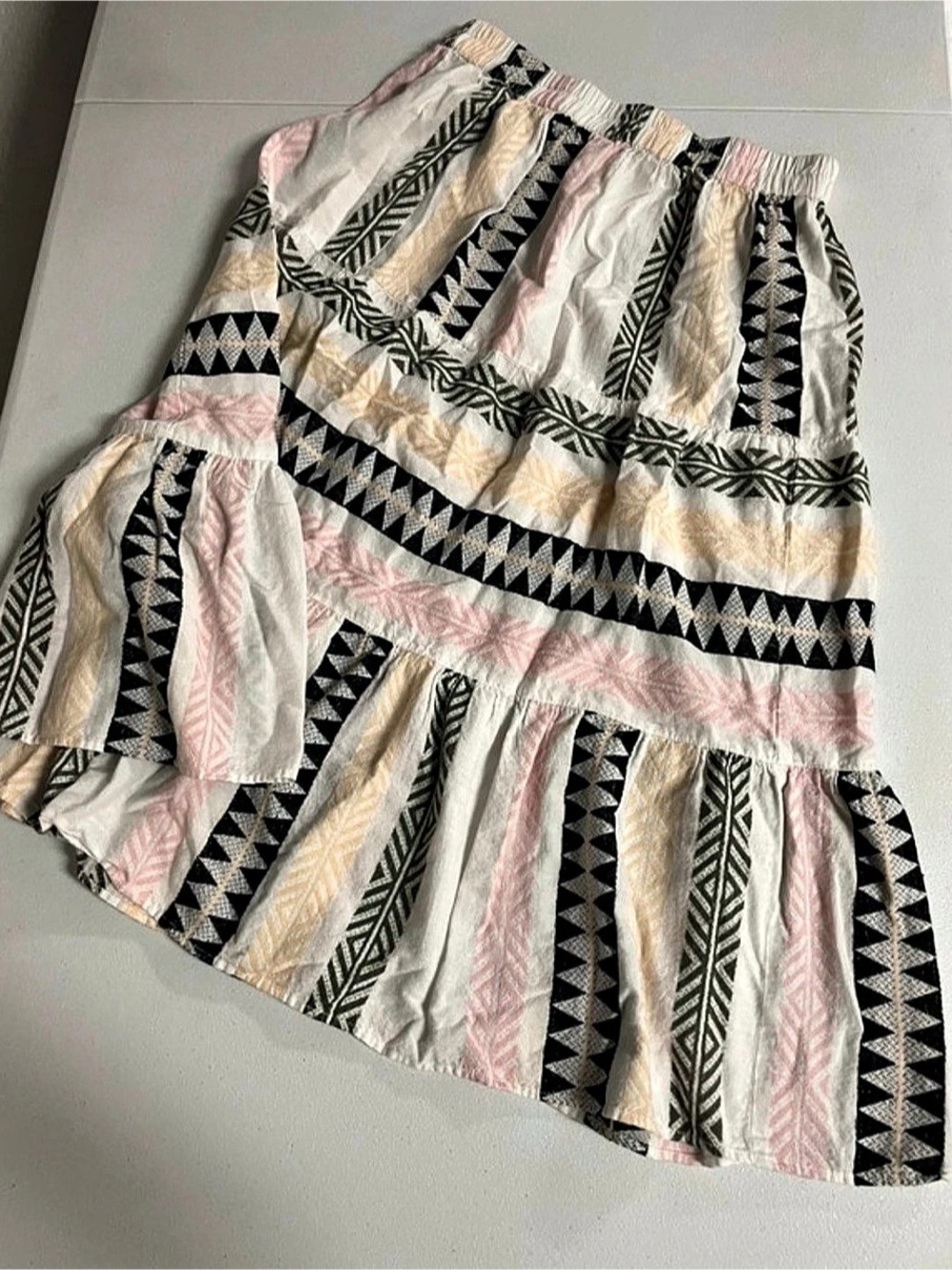Milly M Geometric Mini Skirt in White & Pink Size Small Like New
